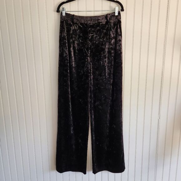 NEW ZARA Black Velvet Wide Leg Trouser Pants size Medium - Picture 1 of 6